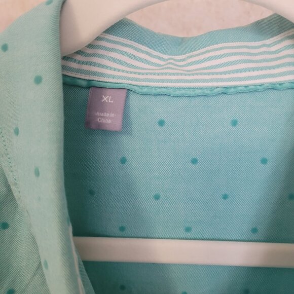 Blue Polka Dot Button Long Sleeve Shirt Womans Size XL - Picture 7 of 16